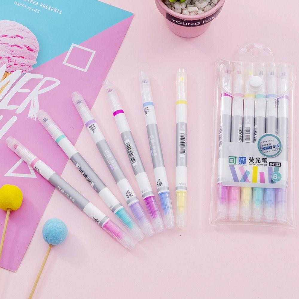 R-flower 6PCS/Set Stabilo Pen Set Good-looking Permen Warna Graffiti Dihapus Stabilo Alat Tulis Pena Warna Kepala Ganda