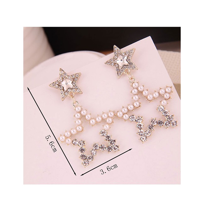 LRC Anting Tusuk Fashion 925 Silver Needle Metal Hollow Double Five-pointed Star Stud Earrings A5873