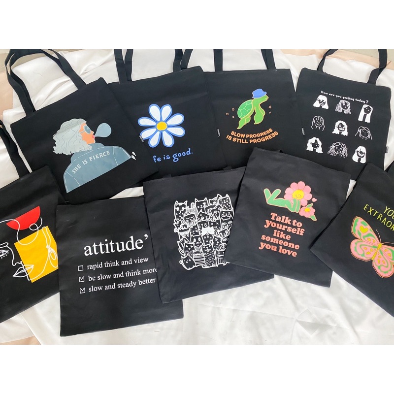 Totebag canvas hitam / tote bag kanvas sablon // octopus_project