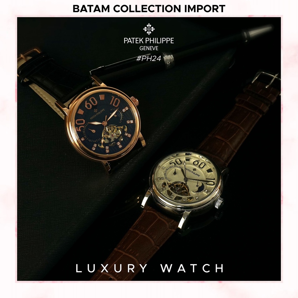 Jual Jam Tangan Pria PATEK PHILIPPE AUTOMATIC Stainless Steel Tali Kulit Chrono Aktif Water