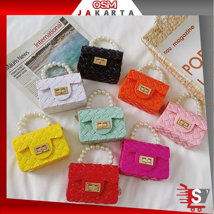 OSM JKT T5122 Tas Jelly Glossy Mini Anyam Mutiara / Tas Selempang Mini Wanita / Handbag Wanita