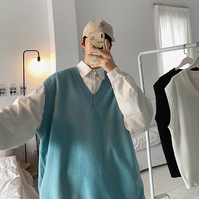 Rompi Sweater Pria Kepribaan Tren ngin Harajuku Dalam Leher V Tanpa Lengan rompi