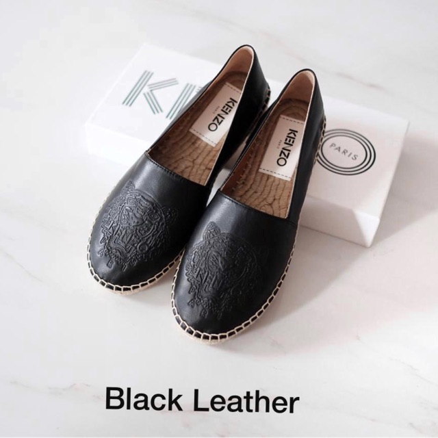 kenzo black leather espadrilles