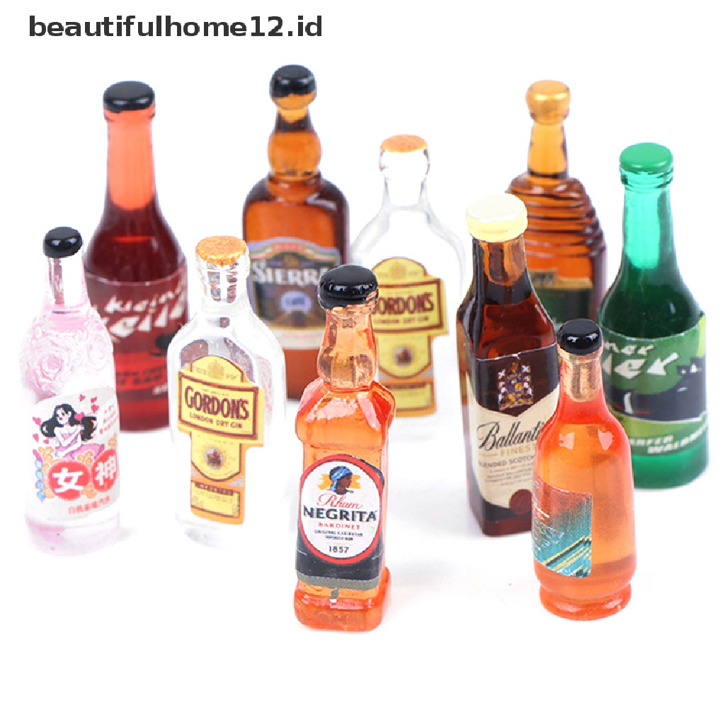 【beautifulhome12.id】 10Pcs 1:12 Dollhouse Miniature Drinks Wine Model Doll Kitchen Food Accessories .