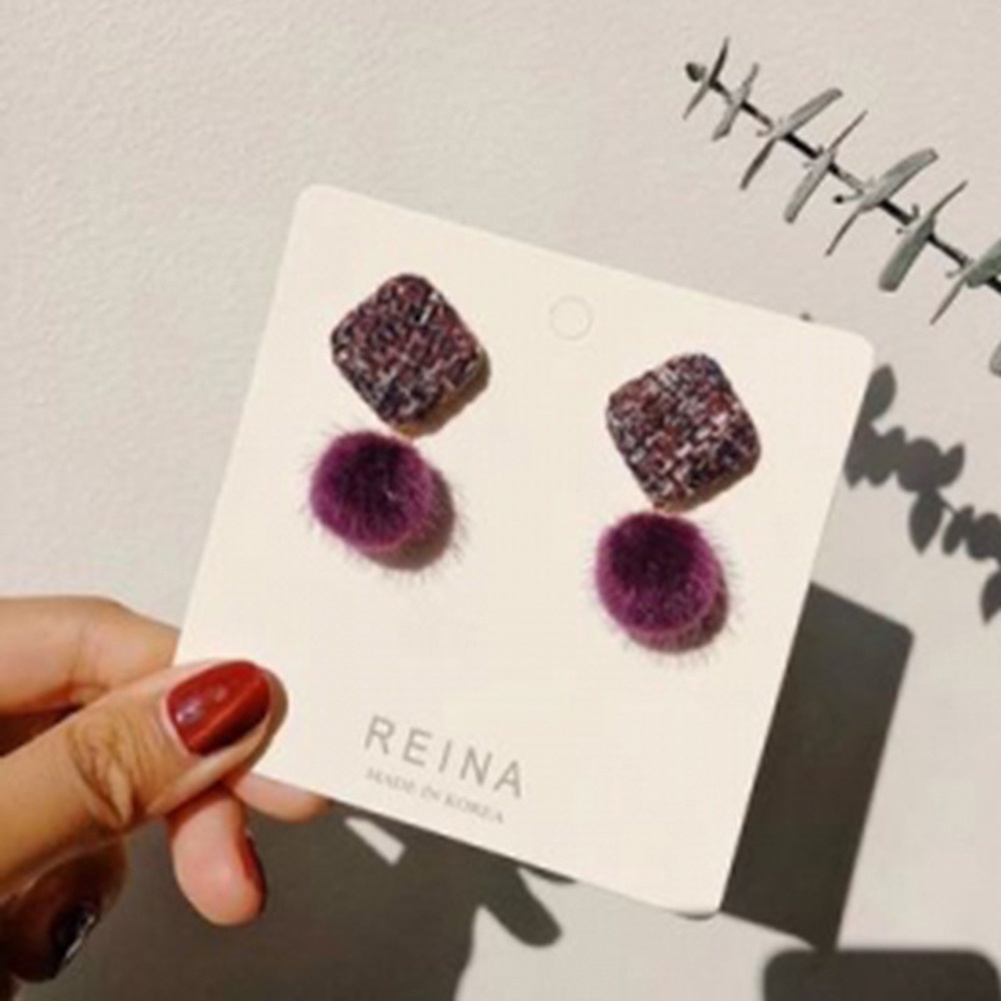 Hu Hu Hu Hu Hu Alat Bantu Pasang Kacamata♡ Anting Tusuk Gantung Wanita Desain Persegi Hias Pompom Untuk Pestahadiah