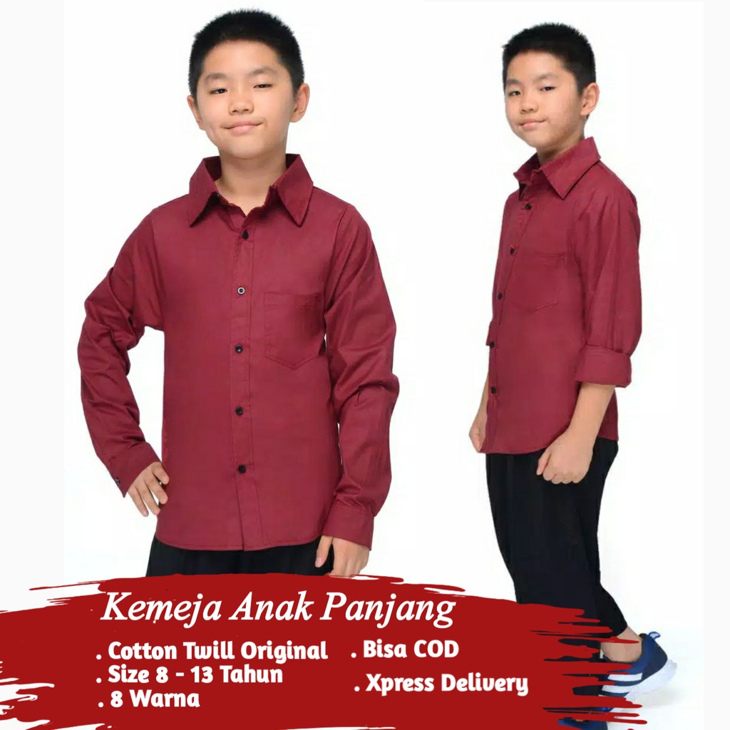 Kemeja Anak Laki Laki  Lengan Panjang Usia 8 - 13 Tahun