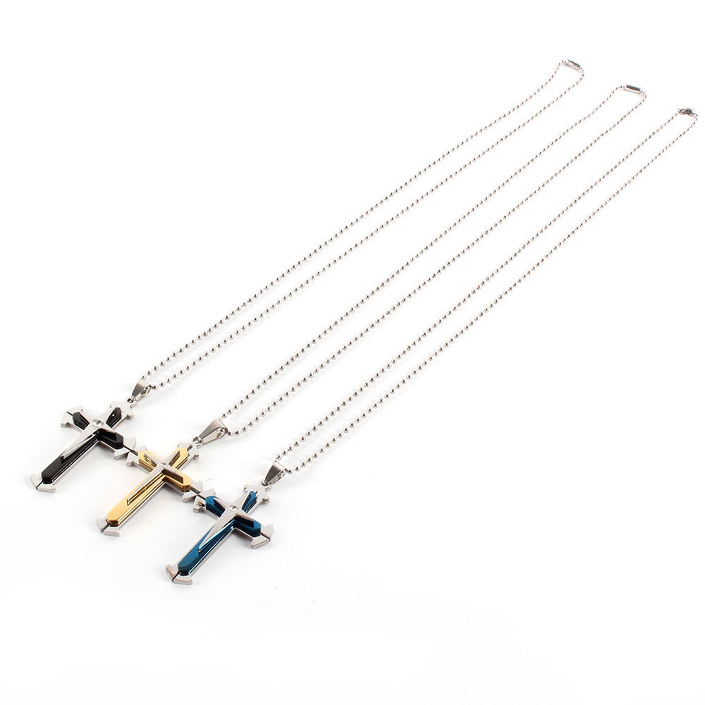 Kalung Salib 3 Lapis  Pria / Cowok / Laki Laki / Wanita / Cewek 3 Lapis Keren Unik Untuk Kristen / K