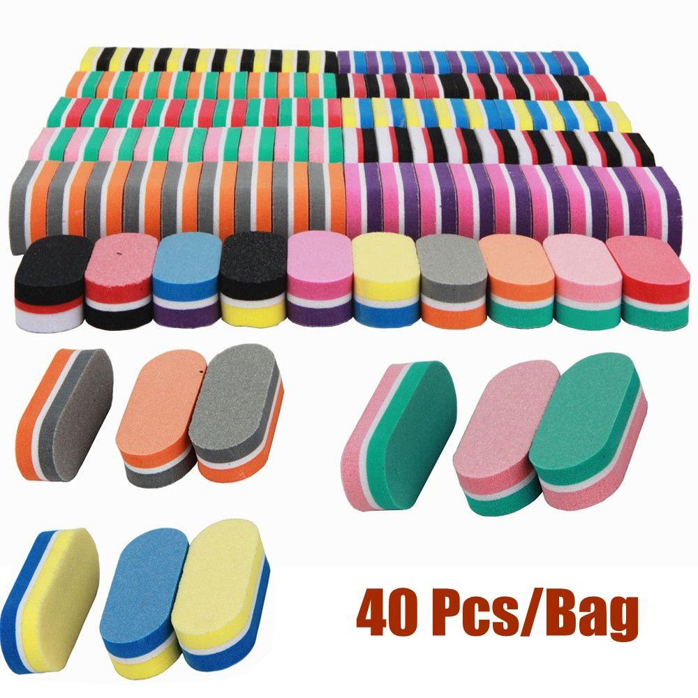 Top 40Pcs/Lot Kikir Kuku Warna-Warni Trimming Kit Perawatan Gerinda Kuku100 /180 Spons Grit