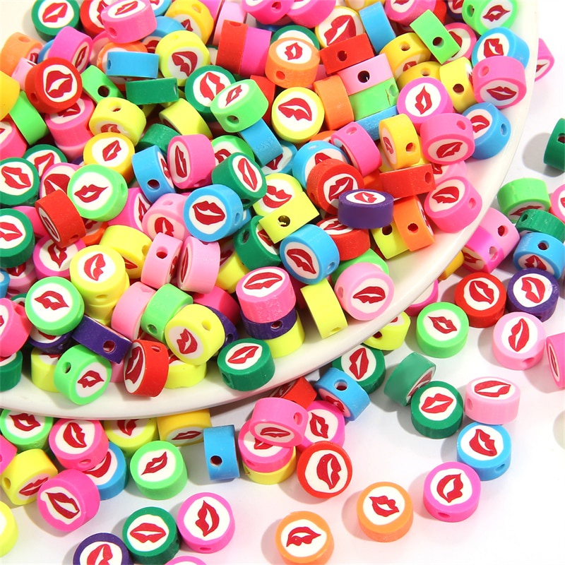 30Pcs/Lot 10mm Clay Spacer Beads Oval Lips Beads Polymer Clay Beads For Jewelry Making DIY Handmade Bracelets Women Accessories