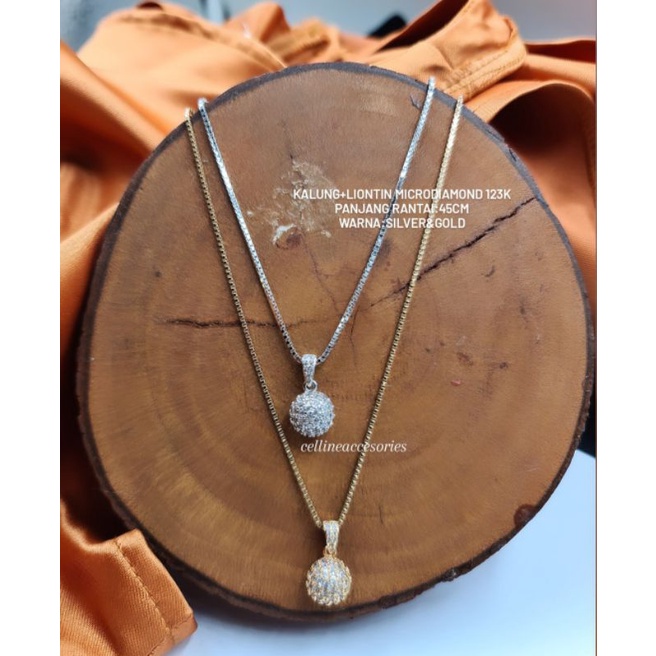 Kalung Wanita Liontin Bulat lapis emas anti karat anti alergi Liontin Bola Disco mata zircon premium