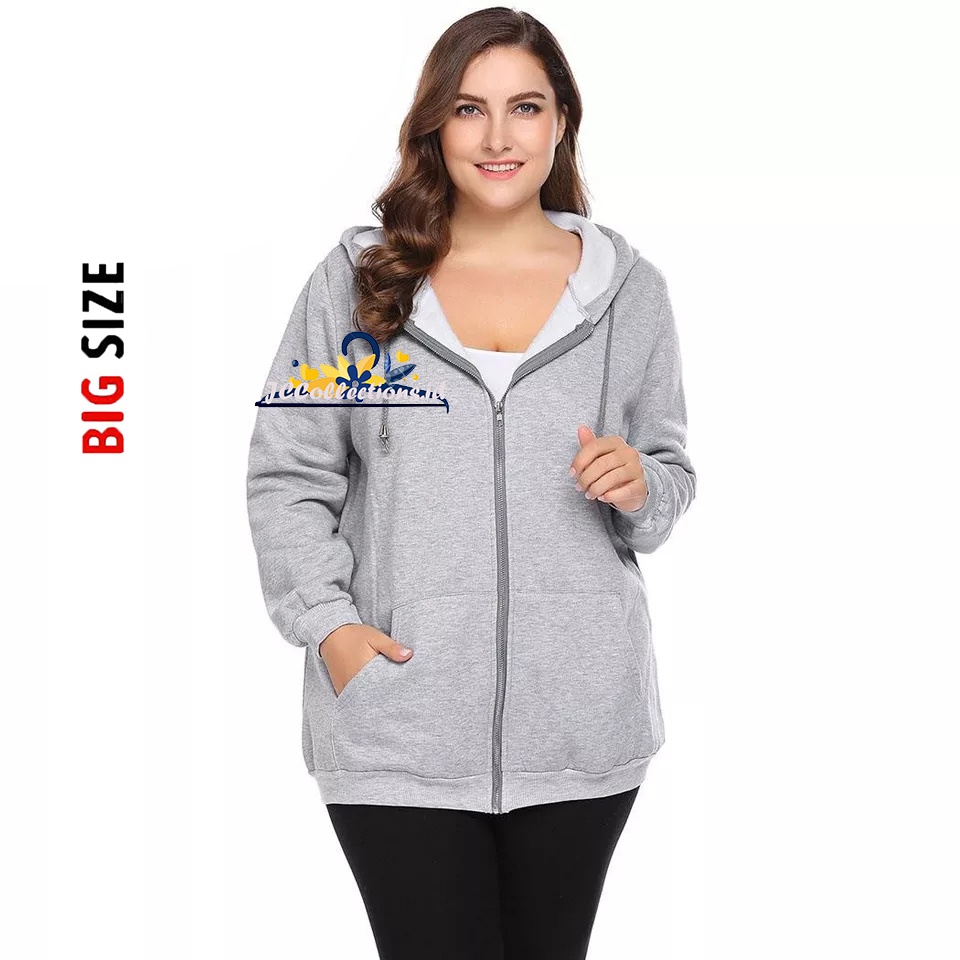 Jaket Jumbo Wanita Hoodie Resleting Julia Big Size 3XL - JCCollections-Abu Muda JB
