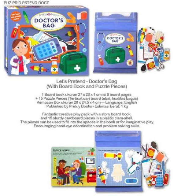 Priddy books Puzzle Doctor Bag Tool Kit Colours Chef Kitchen buku Anak import Playset Puzzle