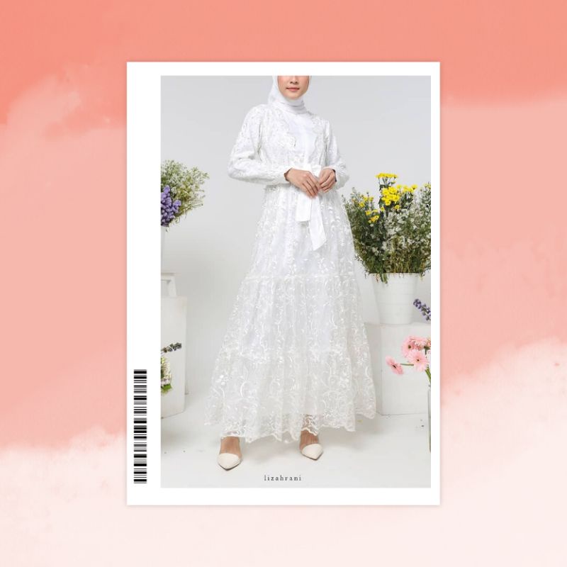 Aesthetic Brocade Dress size M gamis putih brukat brocade brokat tile tulle pearl bordir susun umpak