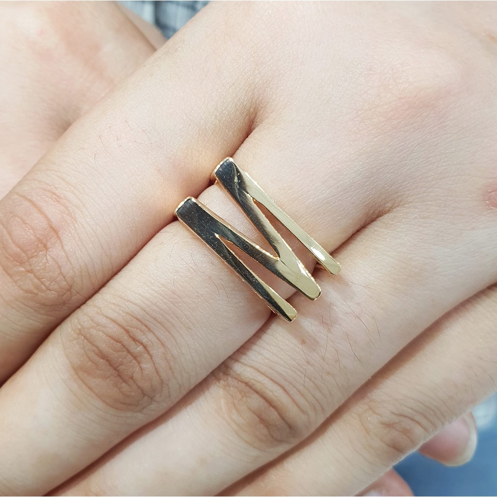 Cincin Inisial Huruf POLOS A R M N S Emas Asli Kadar 8K 375 Warna Poles