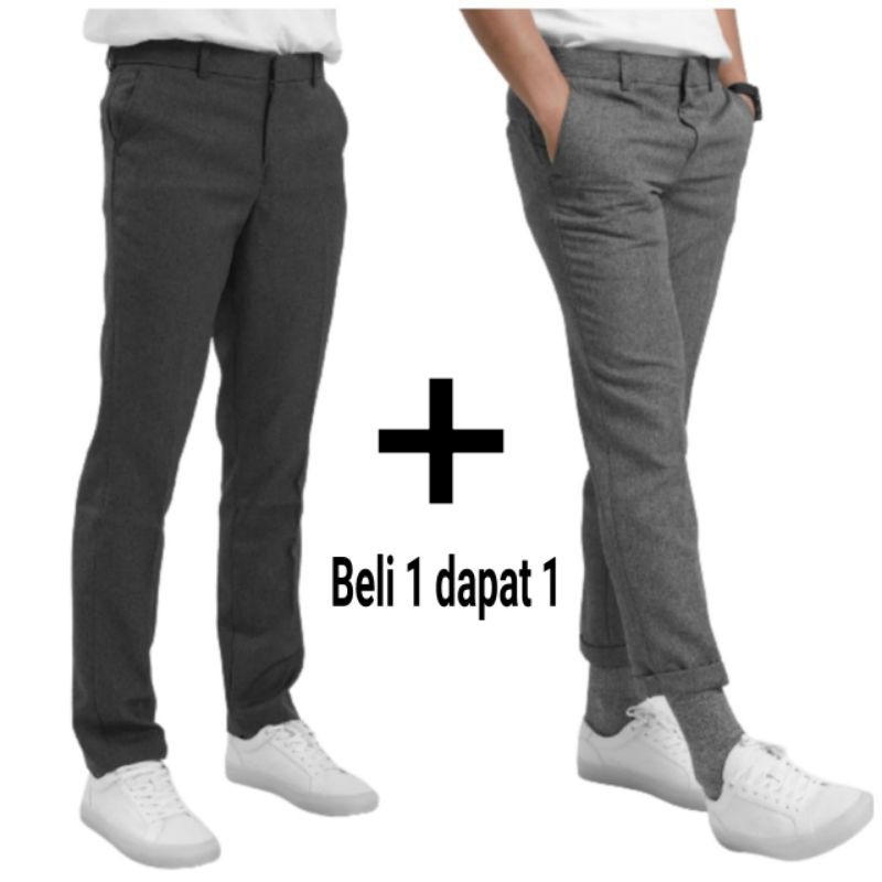 PROMO BELI 1 DAPAT 2 CELANA BAHAN PRIA KERJA KANTOR SLIMFIT KAIN DASAR WOOL PREMIUM