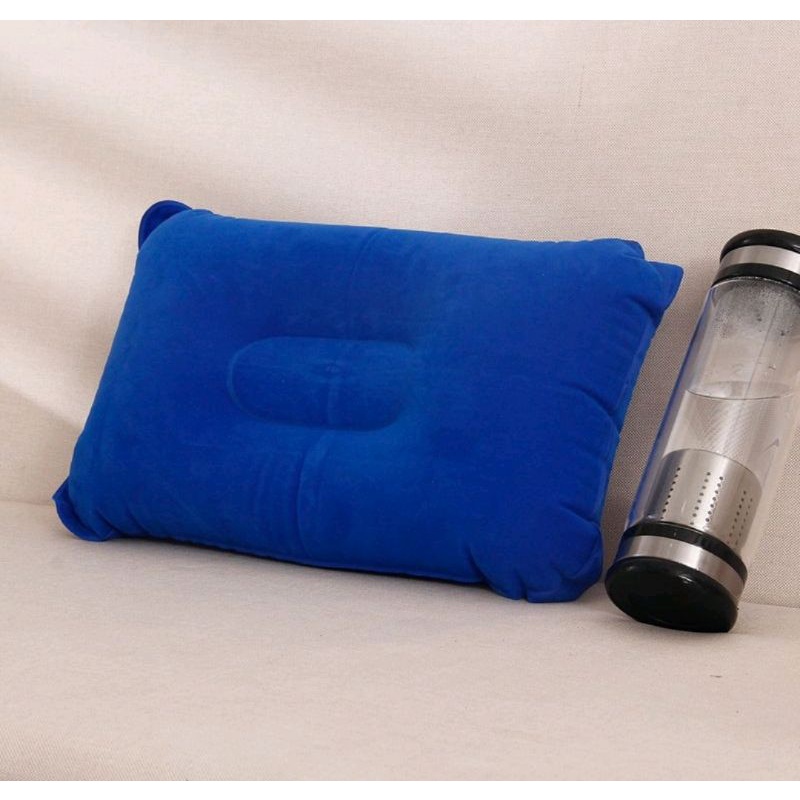 Bantal angin tiup vinyl bludru travel pillow / bantal mobil