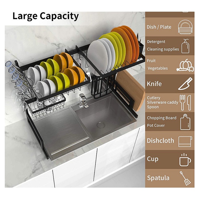 RAK PIRING WASTAFEL 105 CM DOUBLE RAK PIRING DIATAS WASTAFEL 2 SUSUN - Hitam, 65cm