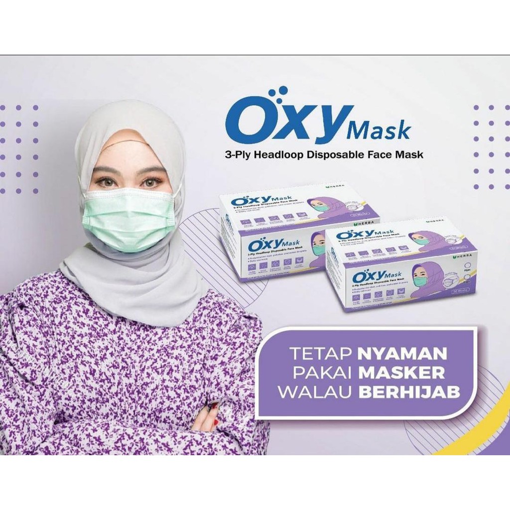 Masker Hijab Oxy Mask 3-Ply Headloop Disposable Mask