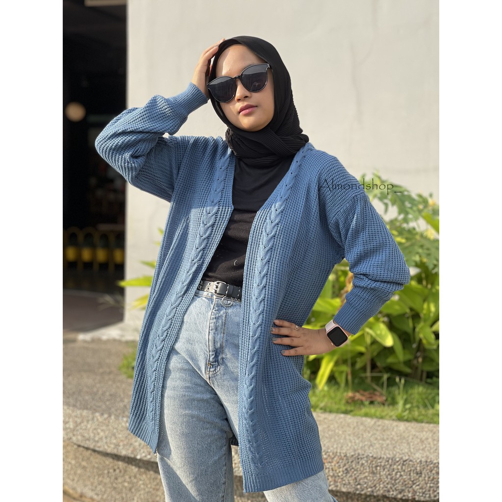 Loretta Cardi / Cardy Cable / Long Oversize Cardigan / Cardigan Wanita Premium-Denim
