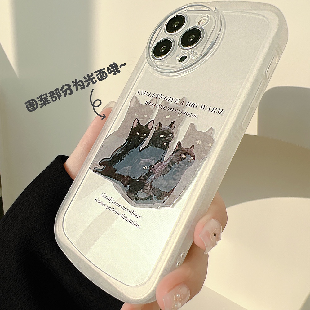 Case Pelindung Transparan Motif Kucing Hitam Untuk Iphone 13 7 + 8 Plus SE 2020 XS XR 11 12 PRO MAX