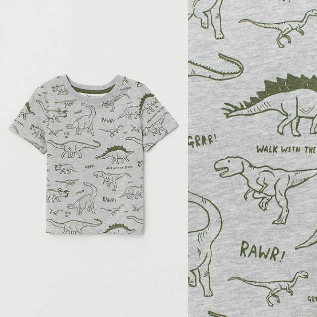 H&m printed tee hm dino grey