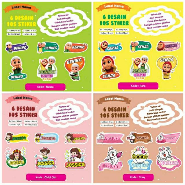 

Stiker / Label Nama 105 buah NUSSA, RARA, CHIBI GIRL, CONY, PETS, THINKERBELL, BAYMAX
