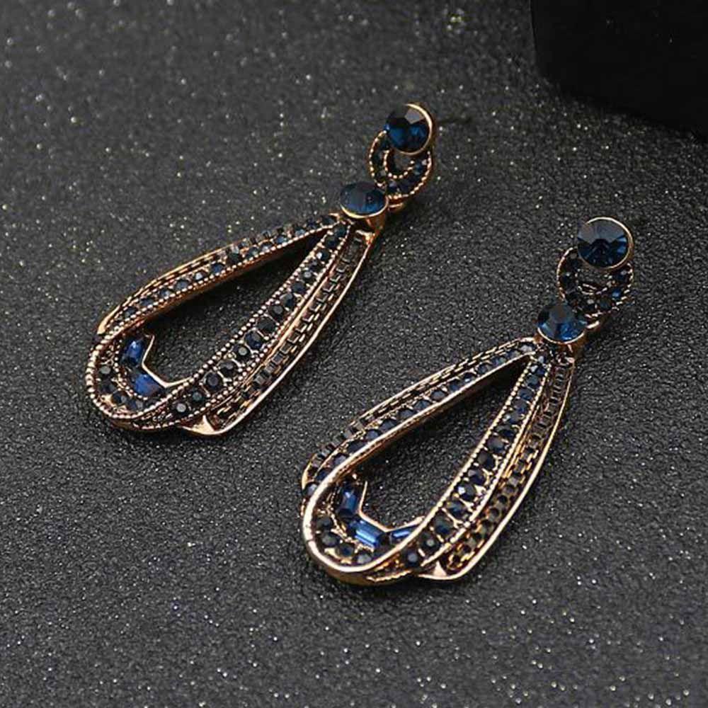 NEEDWAY Perhiasan Wanita Biru Tua Berlian Imitasi Cantik Menjuntai Anting