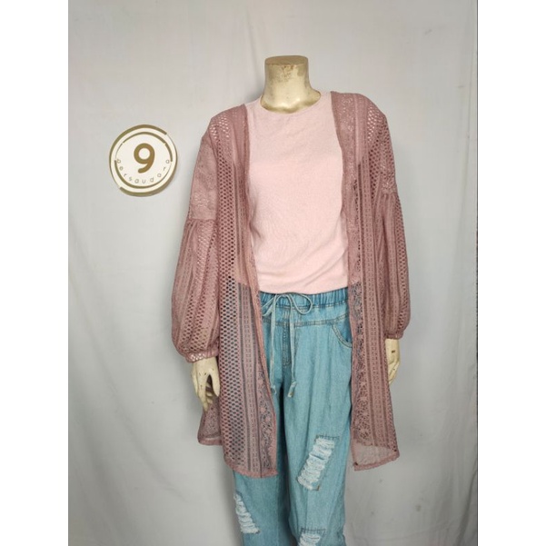 OUTER LONG CARDIGAN BRUKAT LENGAN BALON ALL SIZE STANDAR SAMPAI JUMBO