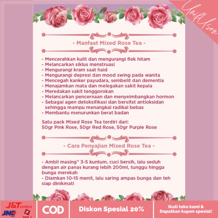 

⭐COD⭐ MIXED ROSE TEA (PINK ROSE, RED ROSE, PURPLE ROSE)