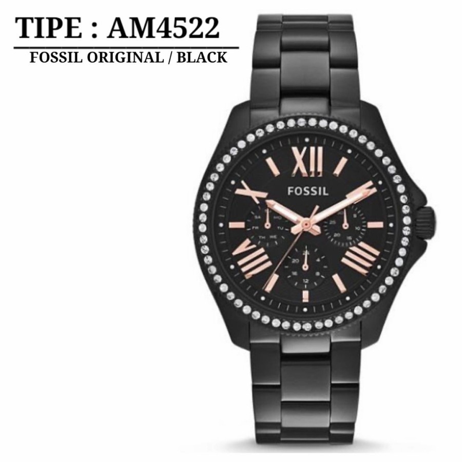 Diskon Jam Tangan Wanita Fossil AM4522 - AM 4522 Baterai Stainless Black Jam Tangan Wanita Import Li