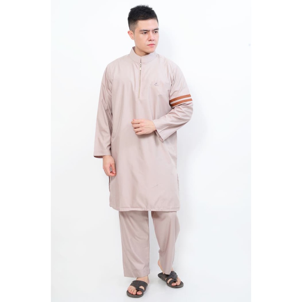 Setelan Muslim Gamis Pria Nabawi Krem / jubah pria gamis / pakaian muslim pria / setelan muslim pria
