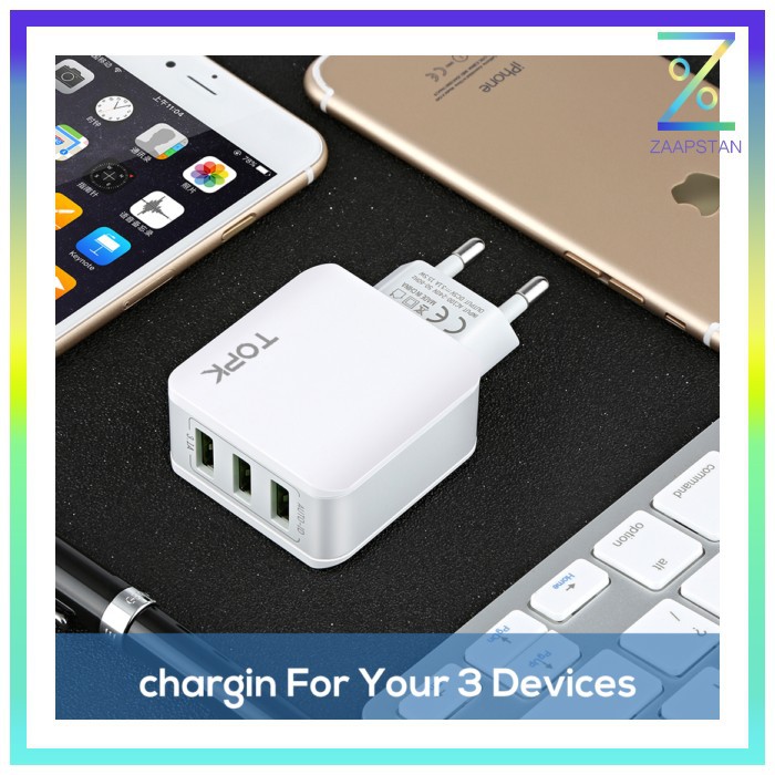 TOPK Charger USB 3 Port 3.1A Fast Charging EU Plug - A3301 - White