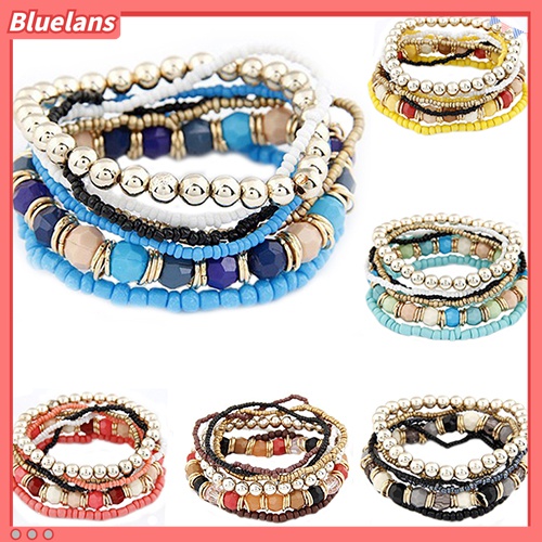 Gelang Bangle Multilayer Bahan Akrilik Aksen Manik-Manik Gaya Bohemia Untuk Wanita