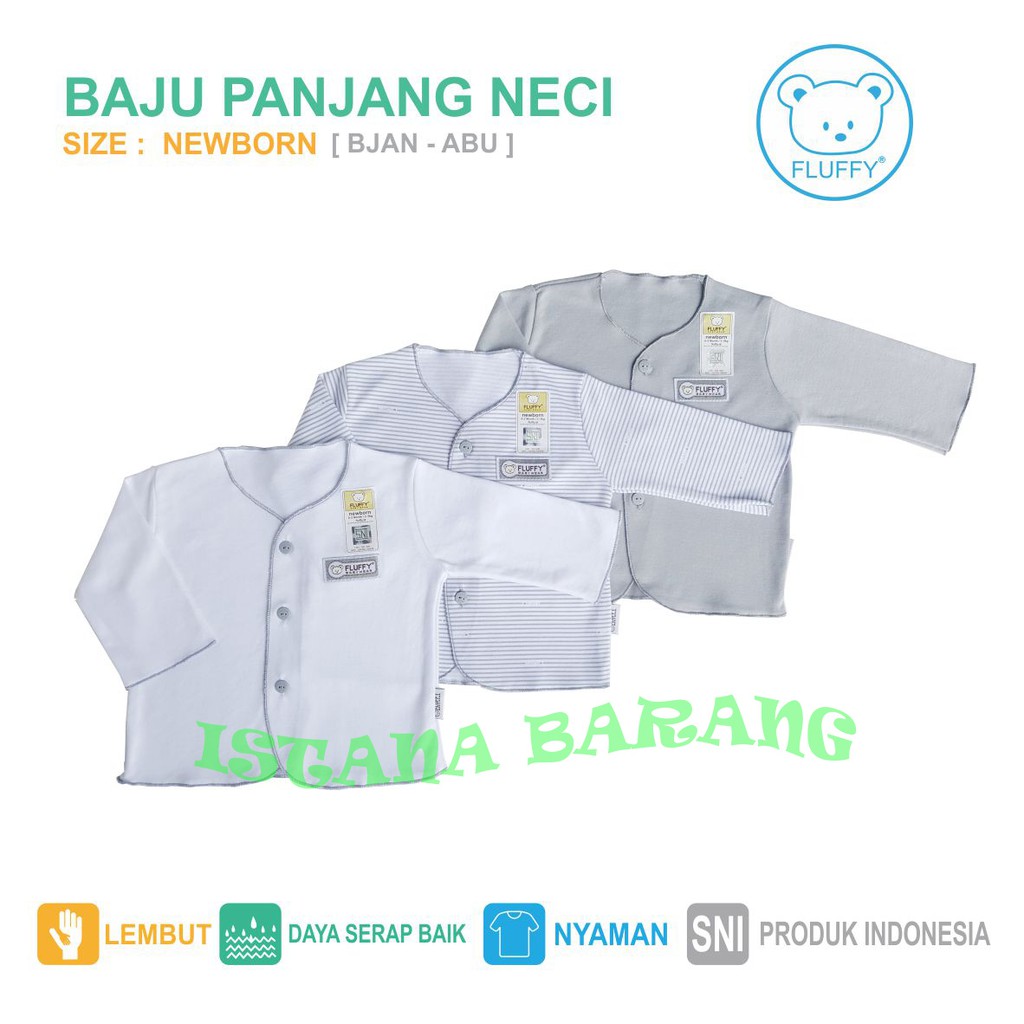 BAJU BAYI LENGAN PANJANG MERK FLUFFY BABY ORI (BJAN ABU) UNTUK SIZE NEW BORN