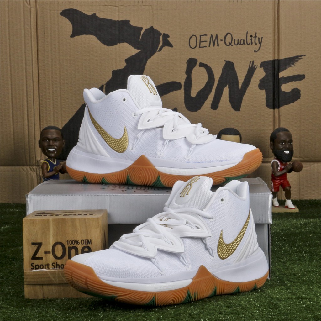 kyrie 5 gold and white