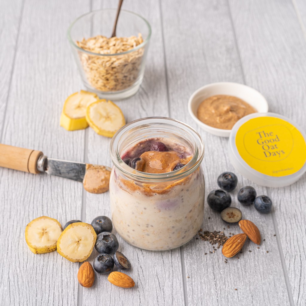 

Banana Blueberry Almond Butter Overnight Oats