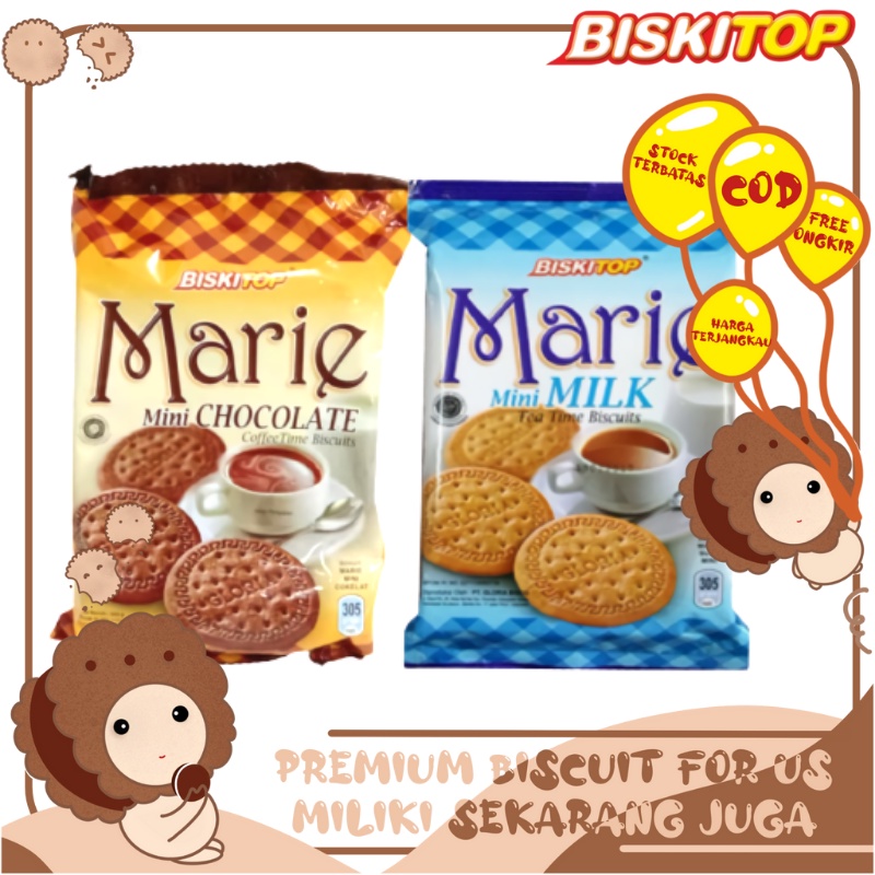 

BISKITOP - MARIE 305g Biskuit Kue Kering Anak Dewasa Enak Renyah Biscuit Rasa Susu Milk Coklat Mani