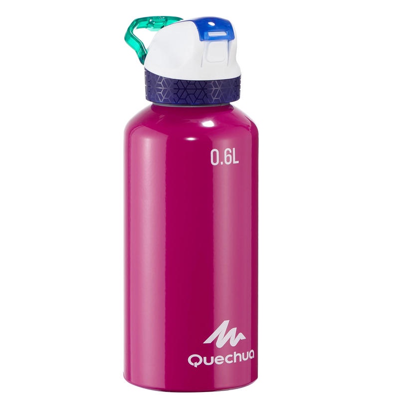 QUECHUA Botol Air Aluminium 0.6L Instant Opening Dengan Sedotan Hiking Camping Trekking