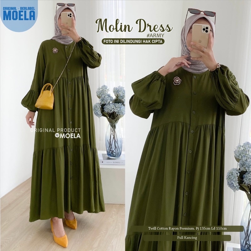 Gamis dress rayon polos Amora/Anse/Celin/Baisa/Biumi/Molin/Ciaji/Jihas/Flate/Tosti/Milly/Tisa/Siuti/Chesa/Fimel/Yapi/Lilci/Balo/Polse/Rensi/Silom/Neta/Rome by Moela berlabel-Molin army