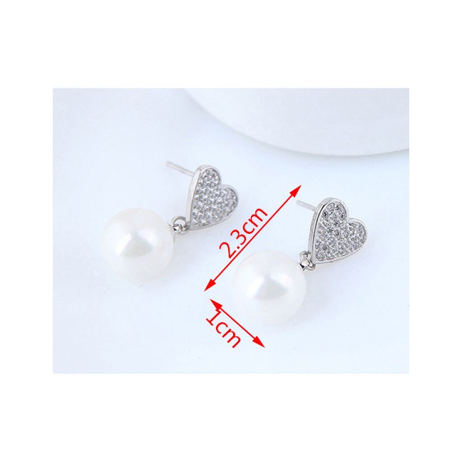 LRC Anting Tusuk Sweet Silver Color Heart Shape Design Pure Color