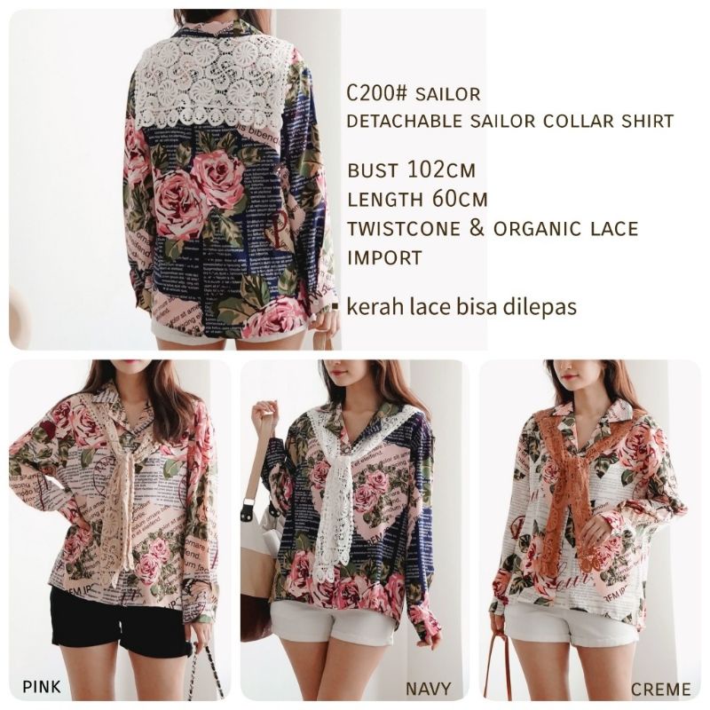 MDLV ~ C200 SAILOR DETACHABLE COLLAR SHIRT KEMEJA FLOWER KEMEJA KOREA BLOUSE PREMIUM FASHION IMPORT