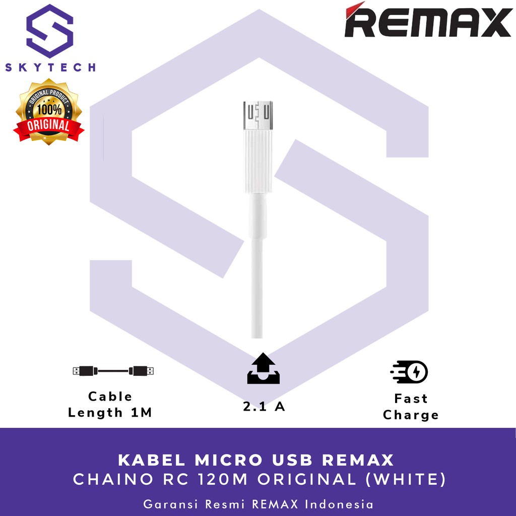 KABEL MICRO USB REMAX CHAINO WHITE RC 120M ORIGINAL GARANSI RESMI