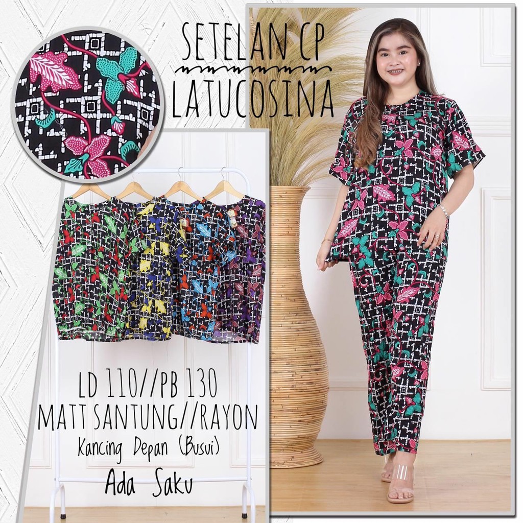 Daster Setelan Cp Motif Latucosina . Kancing Depan Busui . Daster Pekalongan