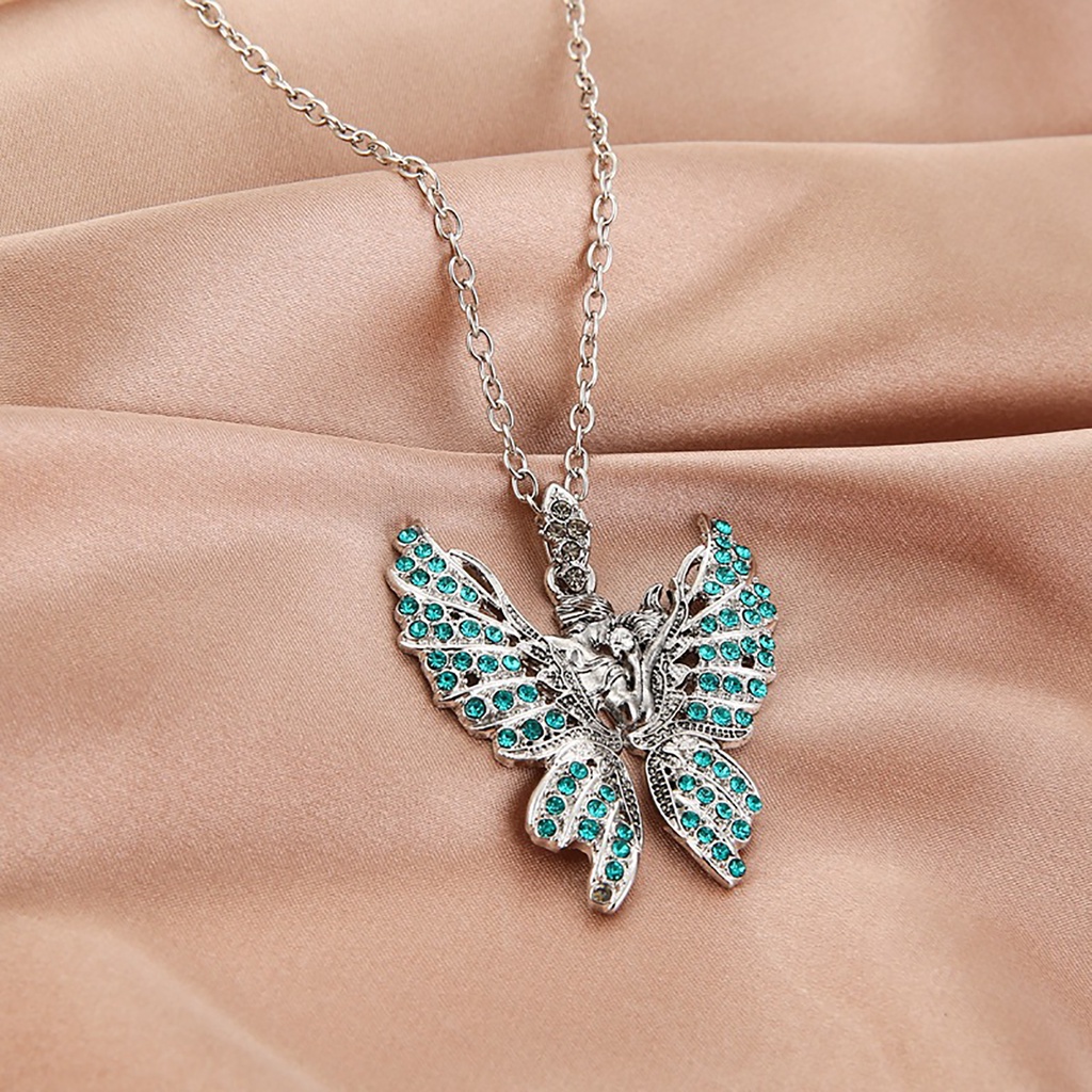 Hu Hu Hu Hu Hu Alat Bantu Pasang Kacamata♡ Kalung Rantai Liontin Sayap Malaikat Bahan Alloy Aksen Berlian Imitasi Untuk Wanita