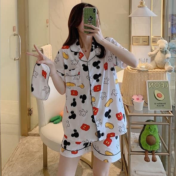 setelan piyama babydoll import dewasa kancing depan lucu miki mickey