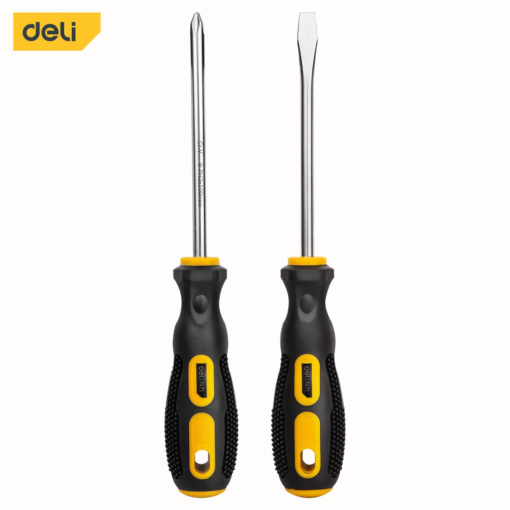 Obeng satu set 2 pcs Obeng Plus Minus Vanadium Magnetic Gagang Karet Satu Set Serbaguna