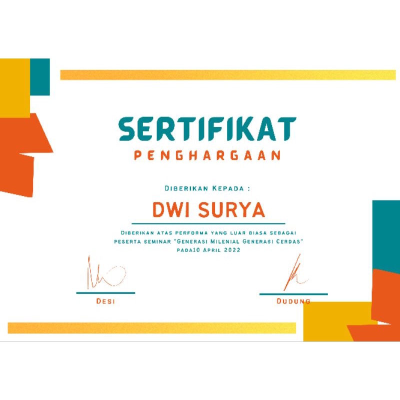

Piagam dan Sertifikat (Costum sesuai template)