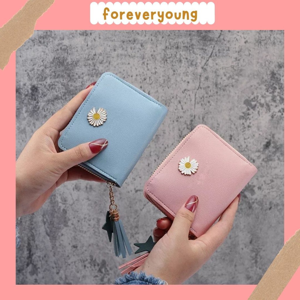 (Fy)Dompet Mini Wanita Dompet Koin &amp; Kartu Wanita Motif Bunga daisy Import Real pict