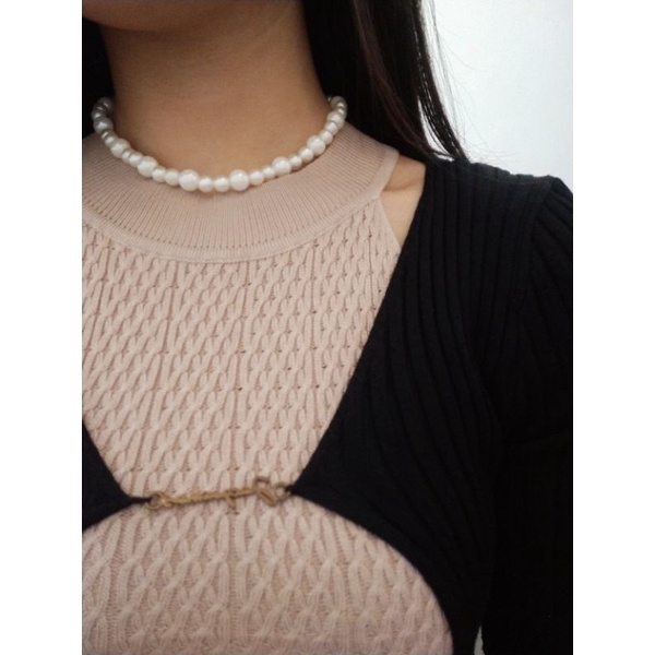 Yura Korean Pearl Choker Necklace Combination Kalung Mutiara Korea Kombinasi