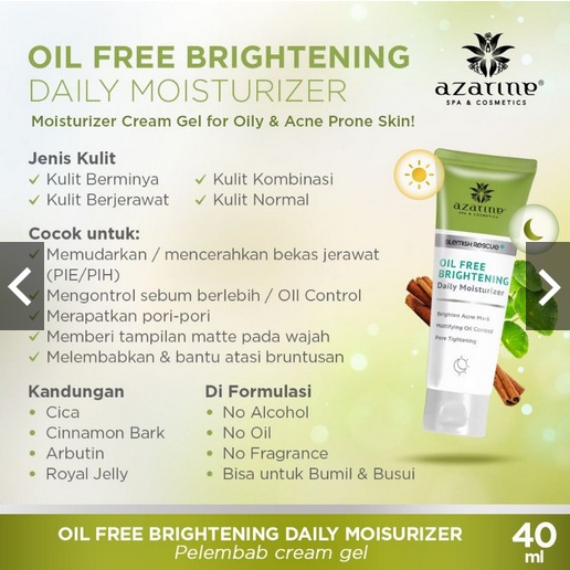 ❤️GROSIR❤️AZARINE OIL FREE BRIGHTENING DAILY MOISTURIZING 40 ML